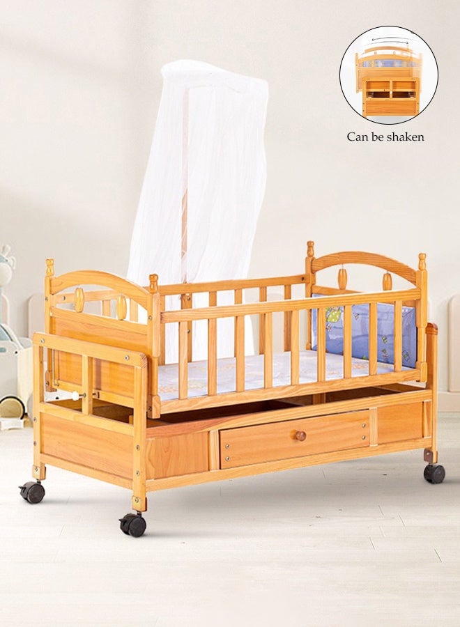 Spides Multifunctional Baby Crib Solid Wood Baby Bed Movable Nursery Bed with Drawer Portable Foldable Baby Rocker Bed Wheeled Wood Baby Bassinet Stable and Secure Bassinet Bedside Sleeper for Newborn - Image 1